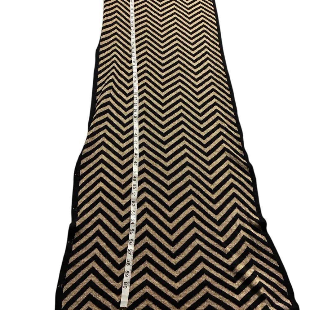 ChevronGold Lurex Shawl Patterned Black/Gold Stripes W/ Black Buttons  VTG